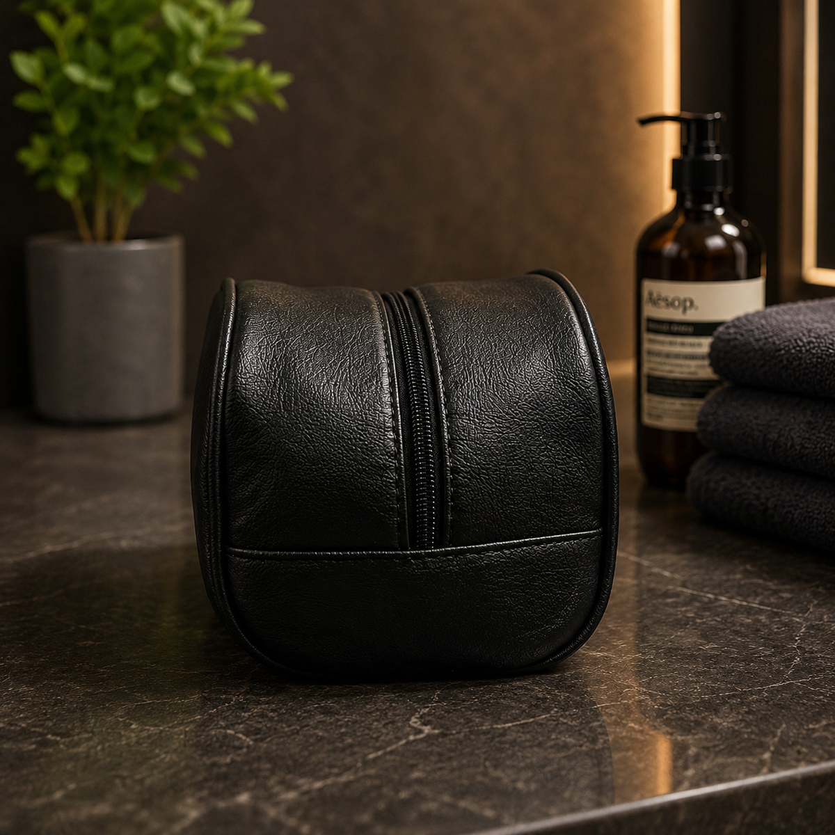 Premium Leather Bag for Men | Travel Dopp Kit & Shaving Organizer