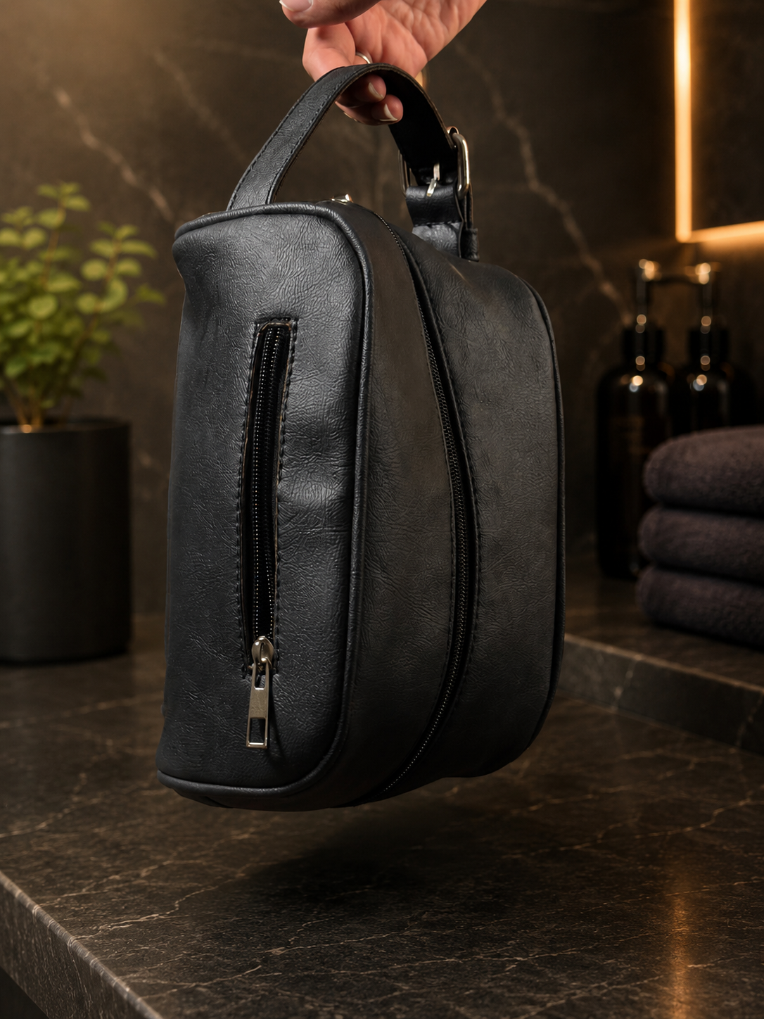 Premium Leather Bag for Men | Travel Dopp Kit & Shaving Organizer