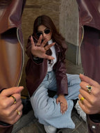 Burgundy Leather Jacket (For Women)