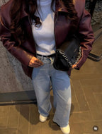 Burgundy Leather Jacket (For Women)