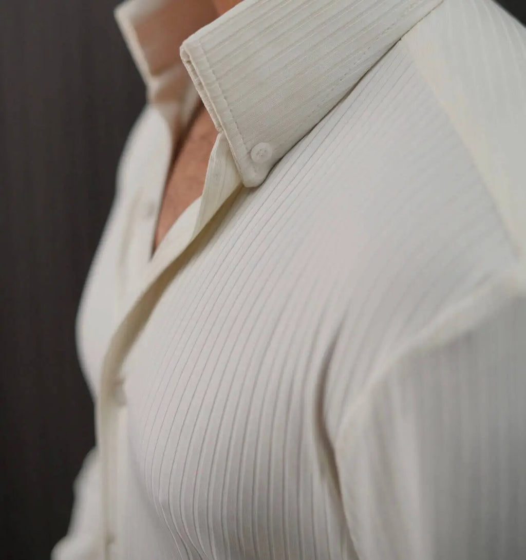 Ivory pinstripe summer shirt for men – front view