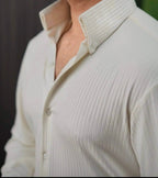 Men’s ivory pinstripe formal shirt – torso fit detail