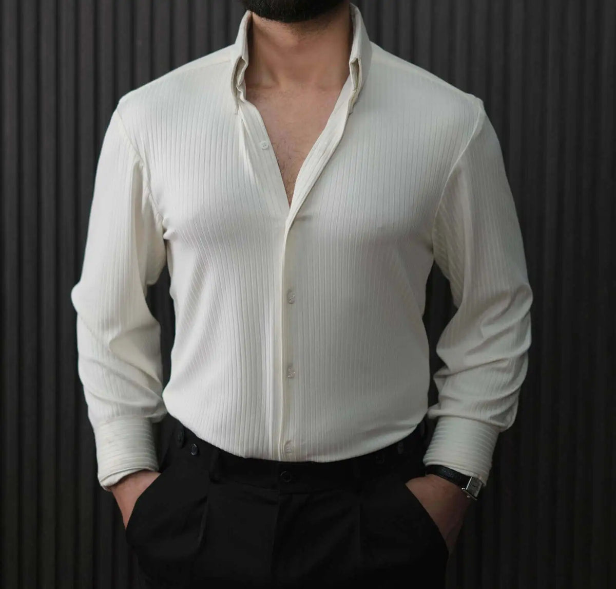 Long Collar Pinstripe Shirt White