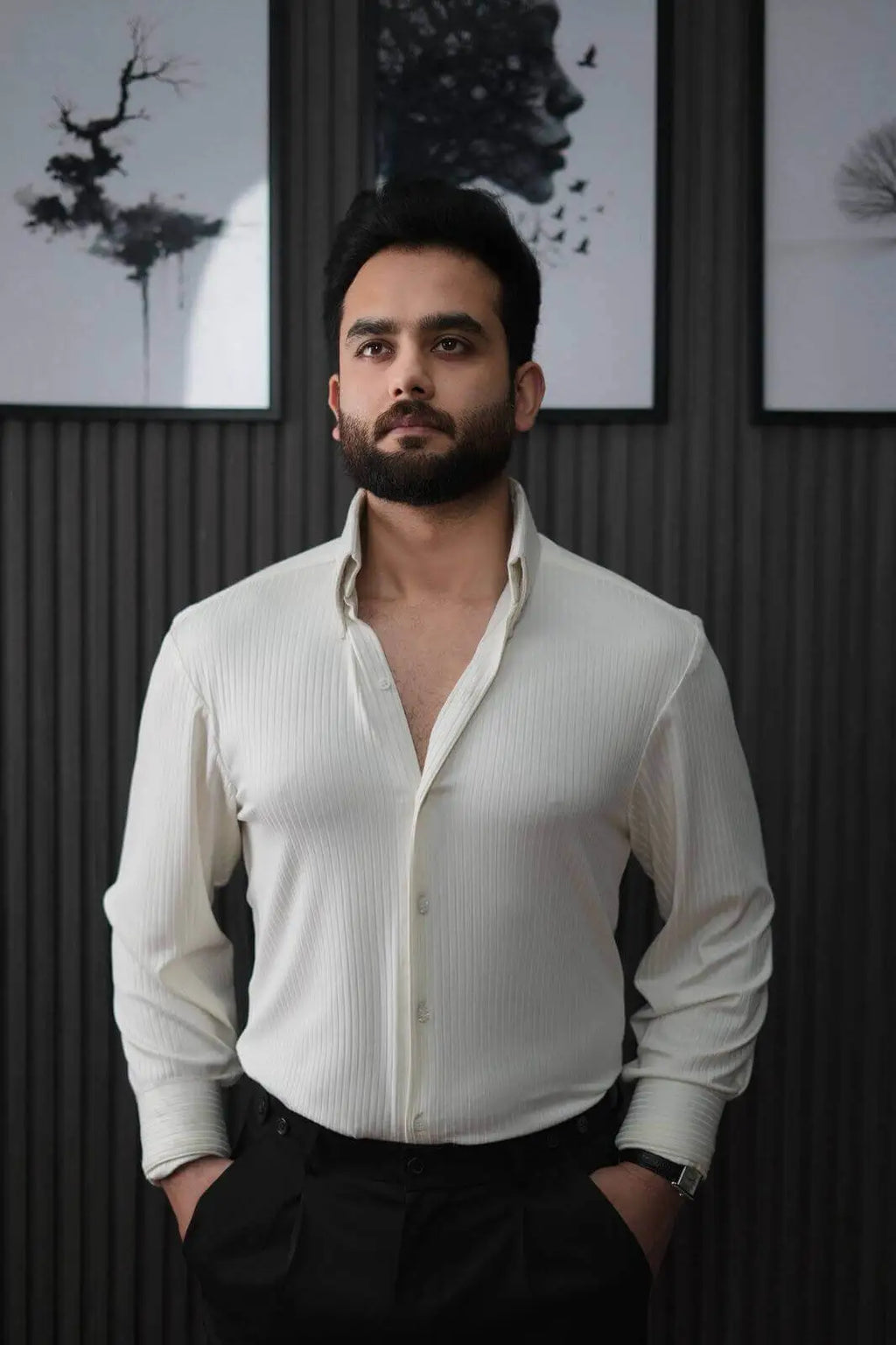 Long Collar Pinstripe Shirt White