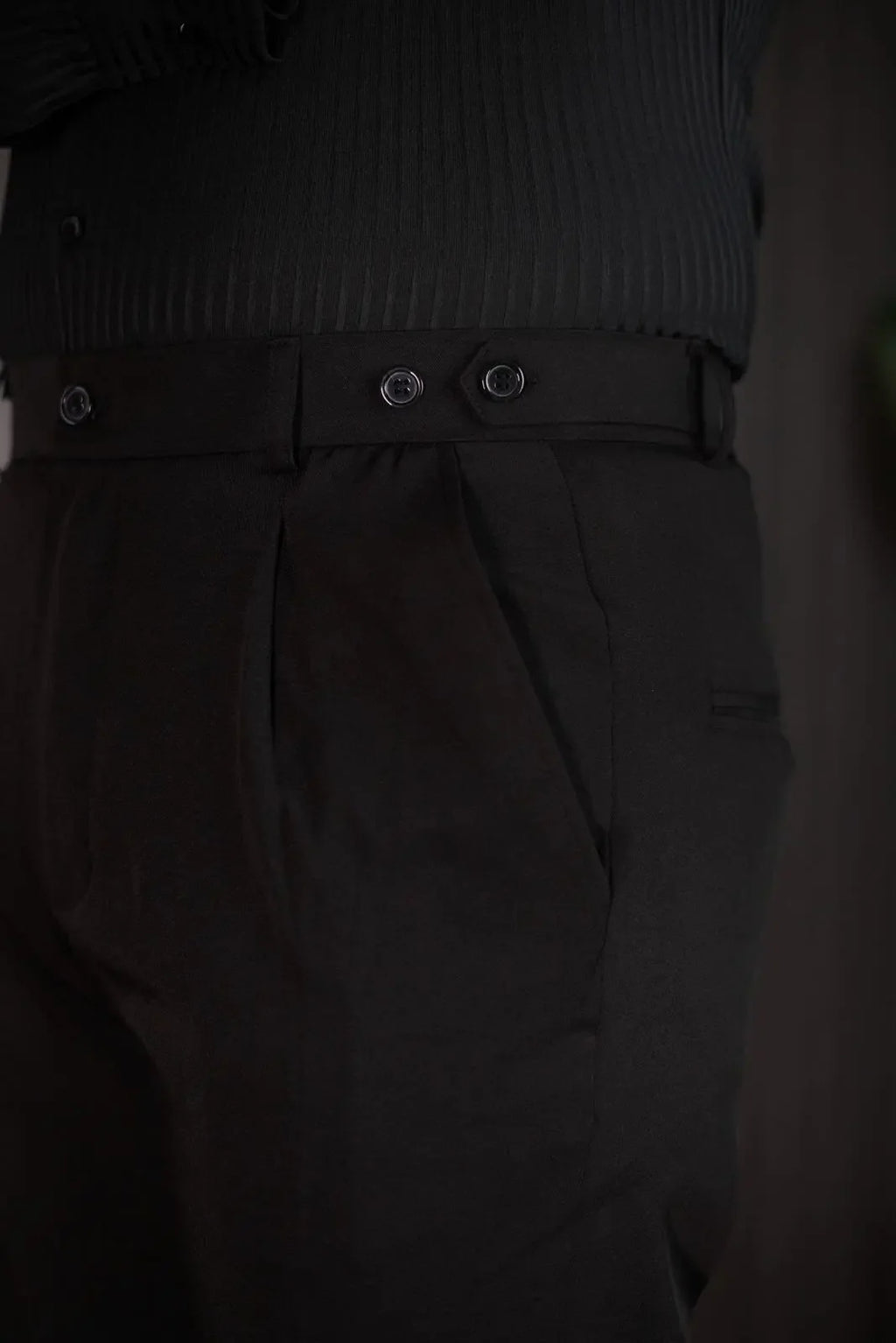 Black bootcut formal trousers for men – hem and shoe detail