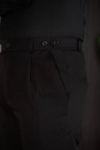 Black bootcut formal trousers for men – hem and shoe detail
