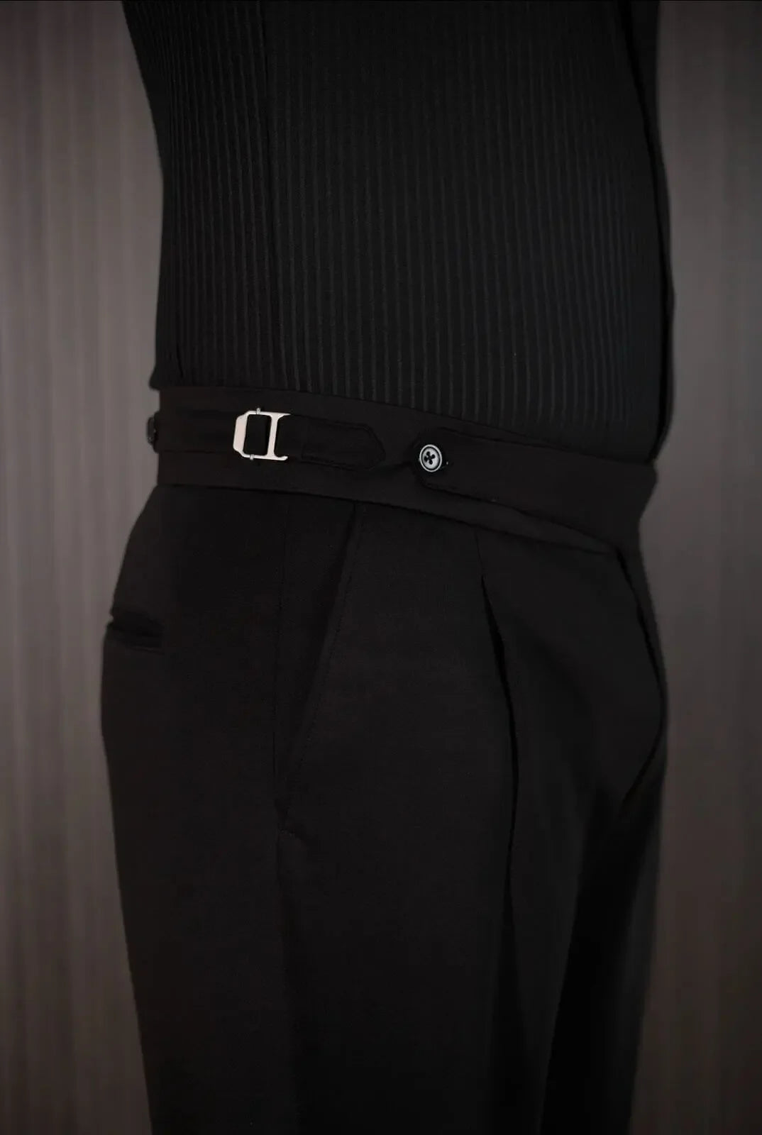 Black bootcut formal gurkha trousers – hem over shoe detail