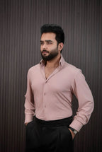 Men’s peach pinstripe summer shirt – side profile
