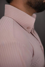 Lightweight peach pinstripe men’s shirt – detail shot