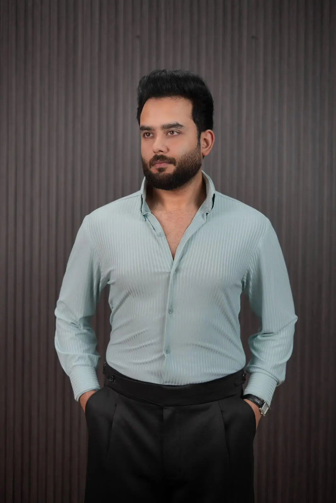 Lightweight mint pinstripe formal shirt – fabric texture
