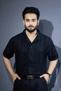 Jacquard Cuban Collar Shirt Black