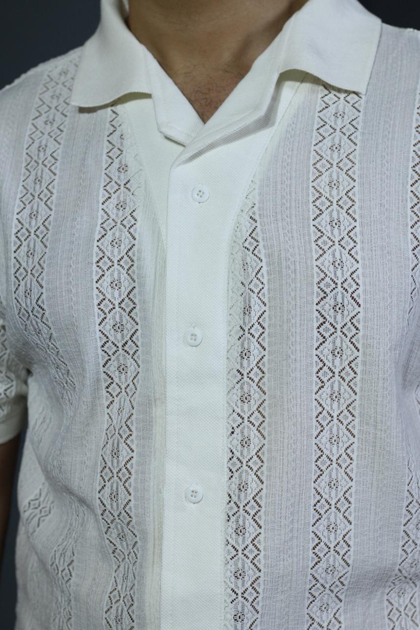 Jacquard Cuban Collar Shirt White