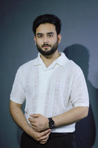 Jacquard Cuban Collar Shirt White