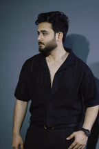 black cuban collar shirt men