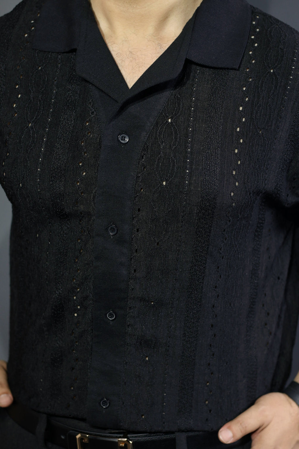 jacquard mesh black shirt pakistan