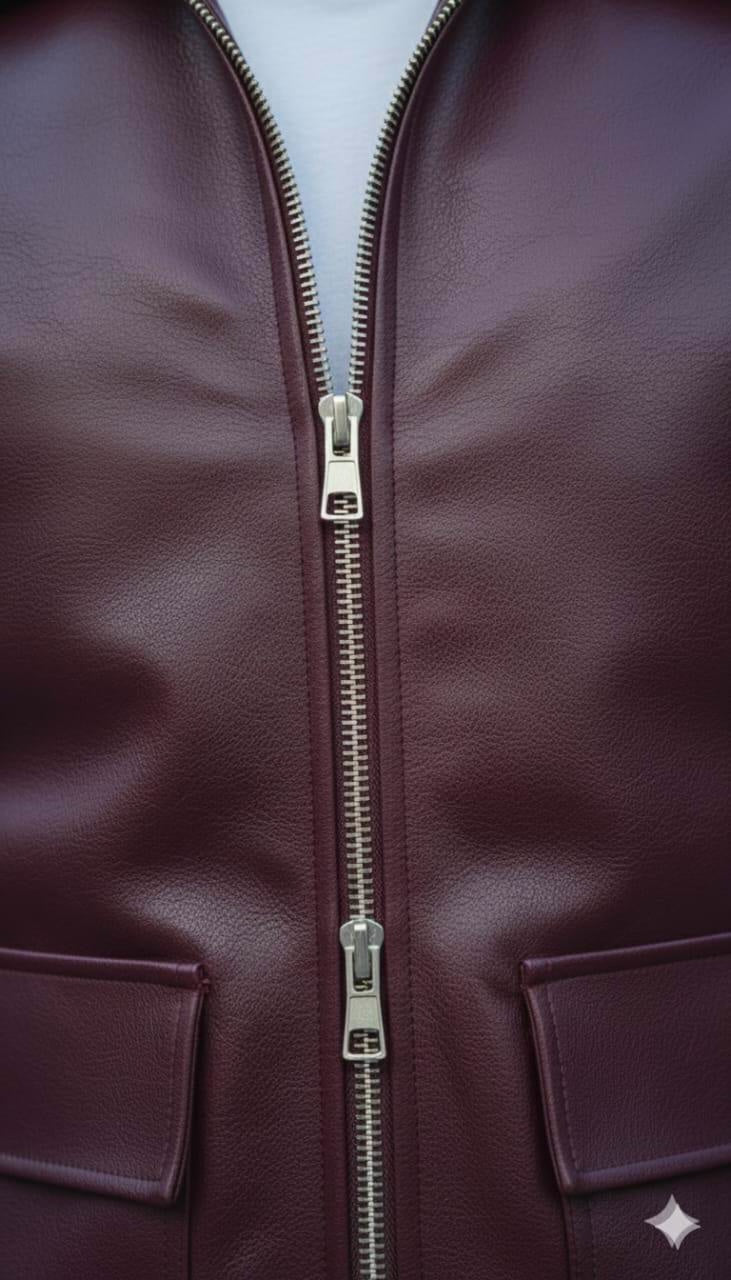 Burgundy Leather Bomber Jacket