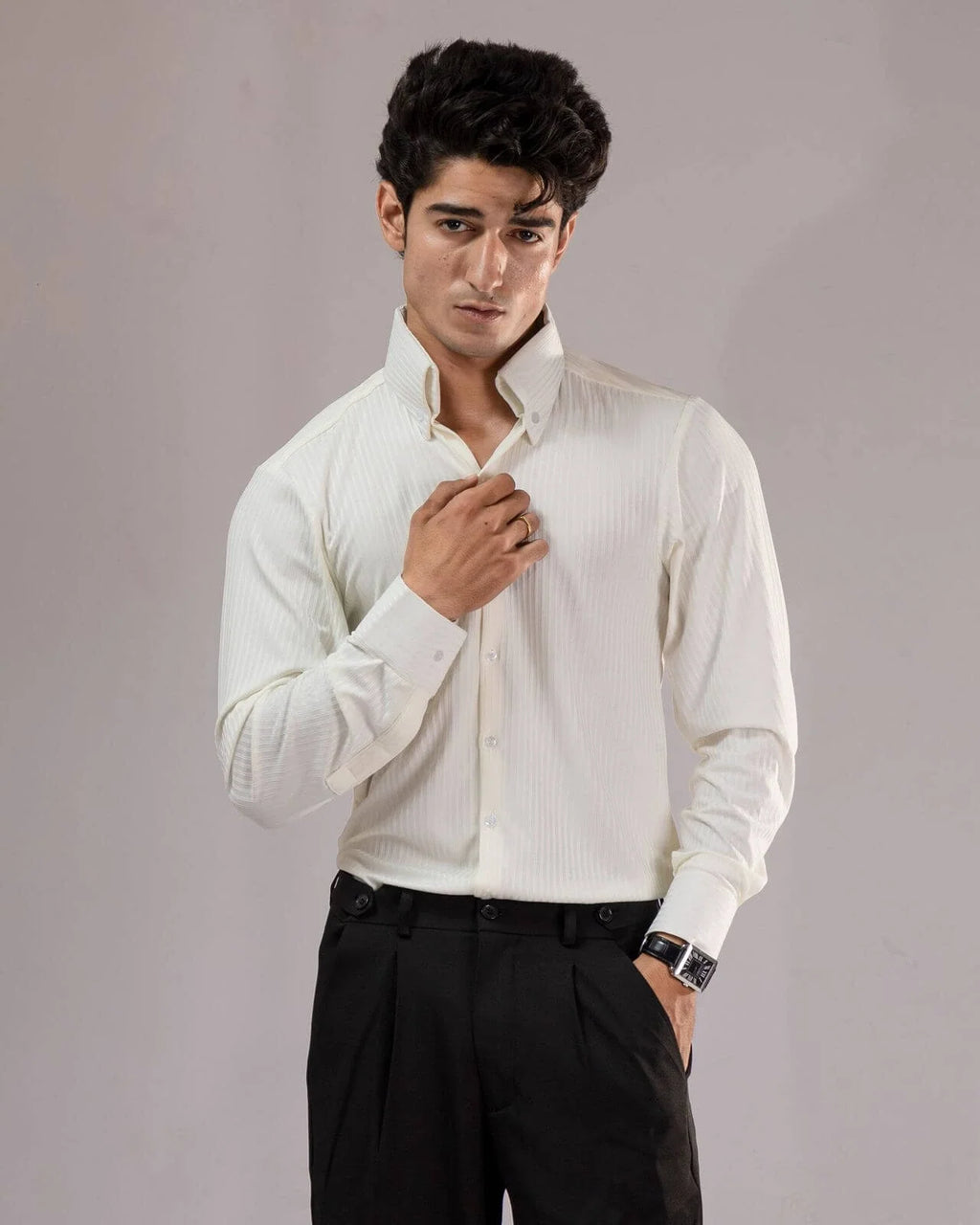 Long Collar Pinstripe Shirt White