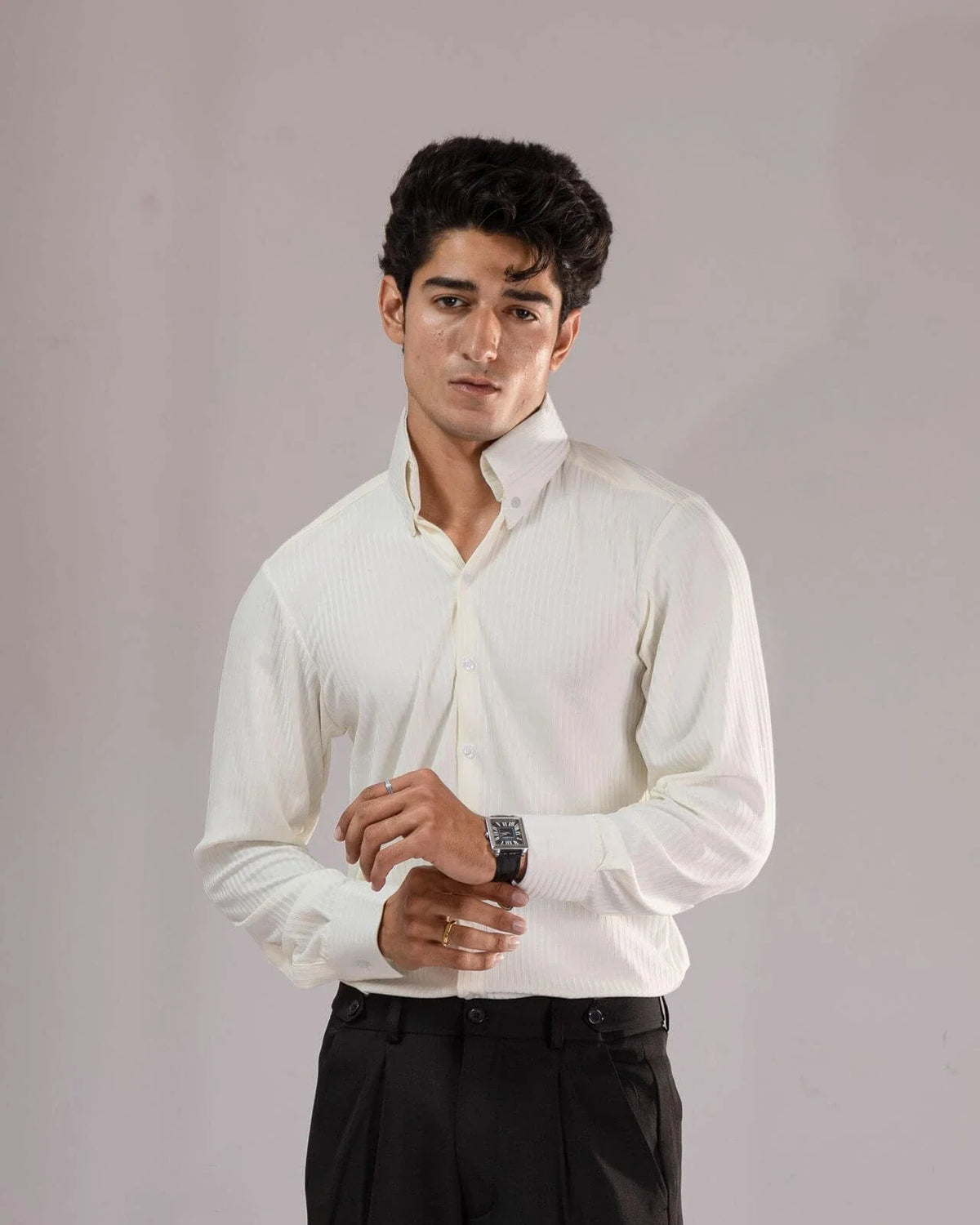 Long Collar Pinstripe Shirt White