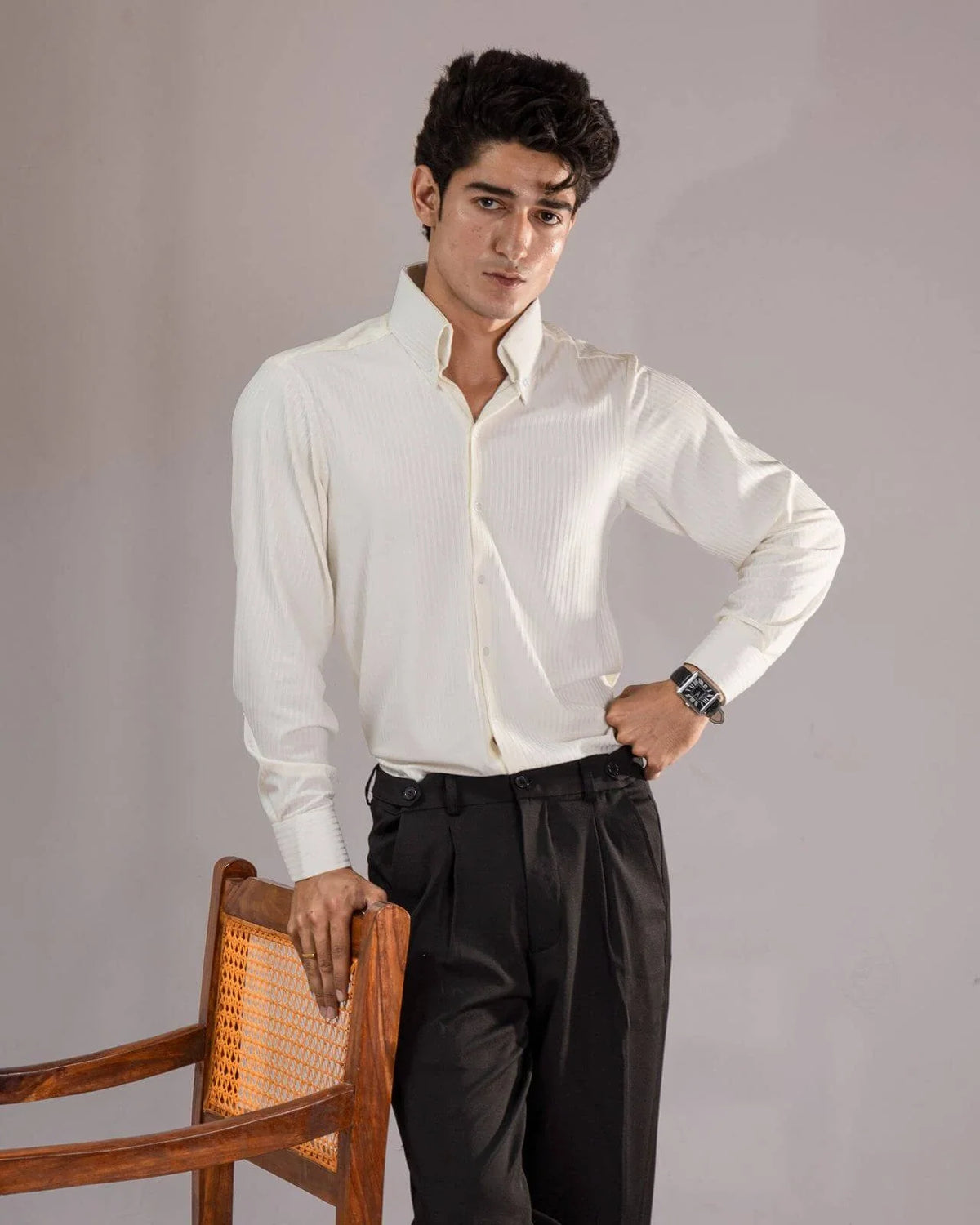 Long Collar Pinstripe Shirt White