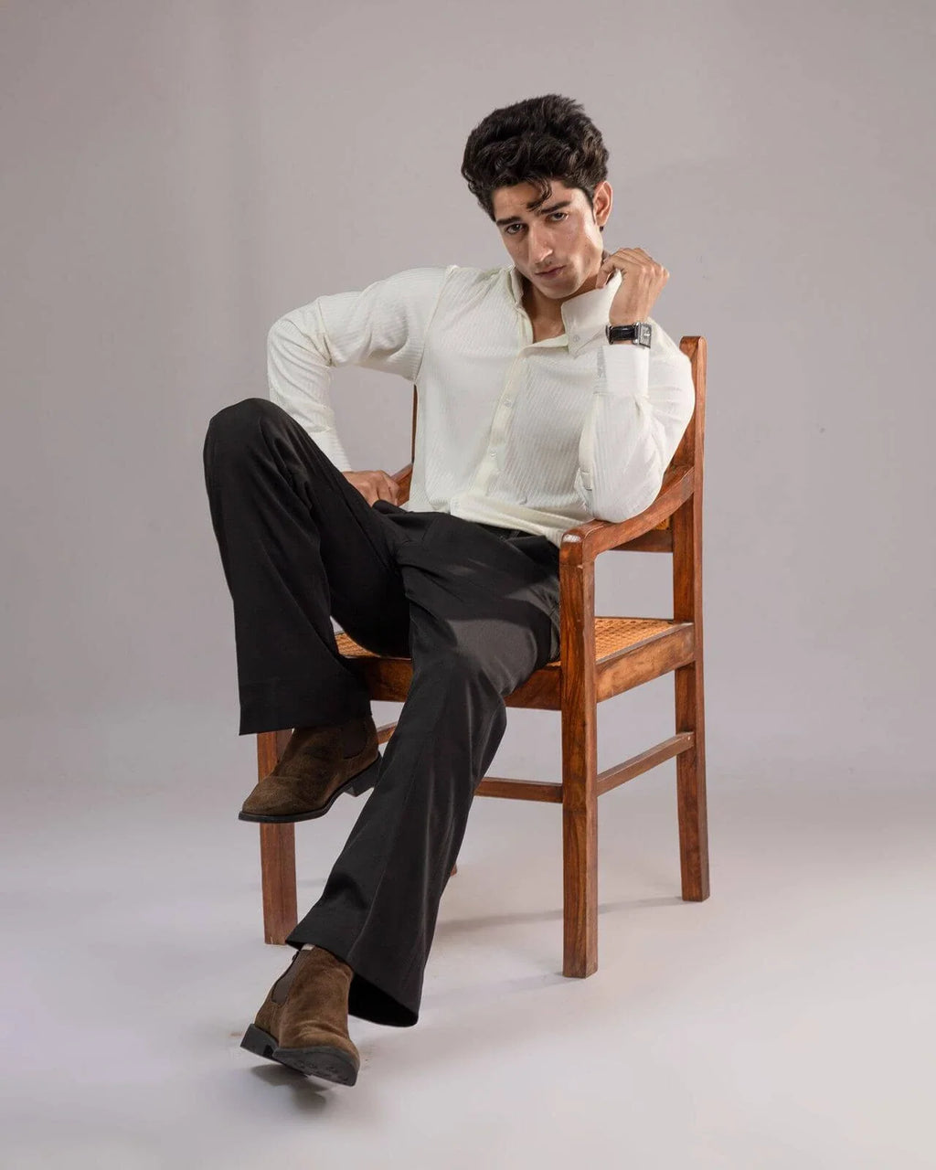 Long Collar Pinstripe Shirt White