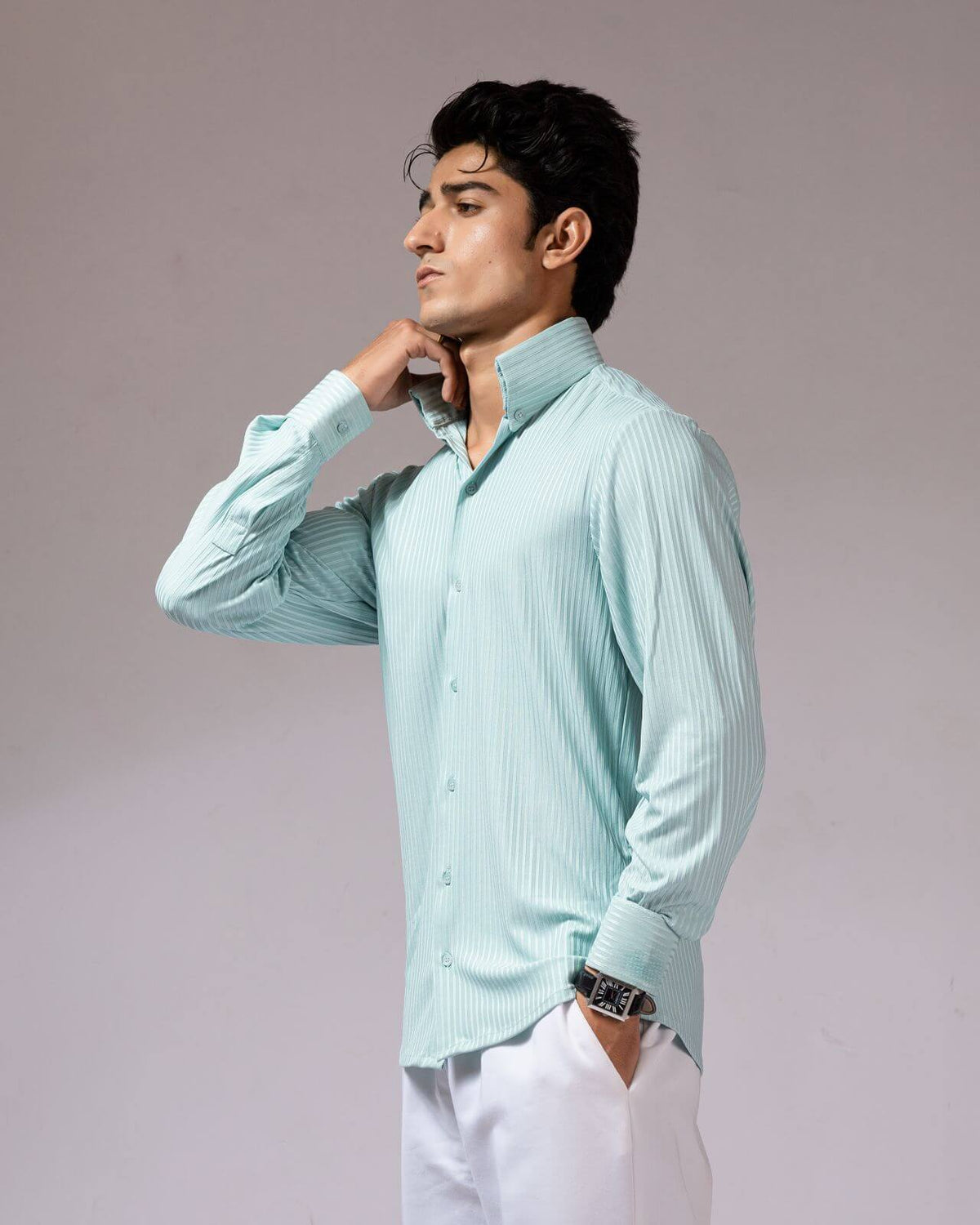 Long Collar Pinstripe Shirt Mint