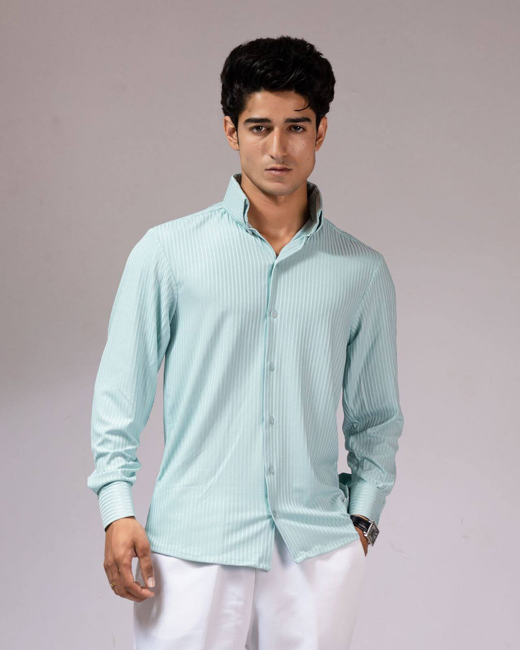 Long Collar Pinstripe Shirt Mint