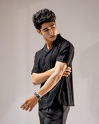 Jacquard Cuban Collar Shirt Black