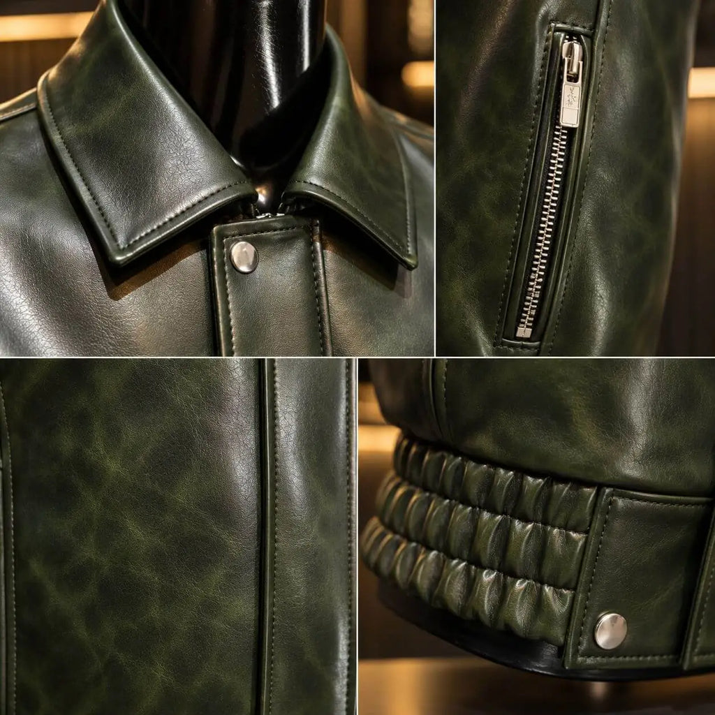 Alligator Green Leather Bomber Jacket