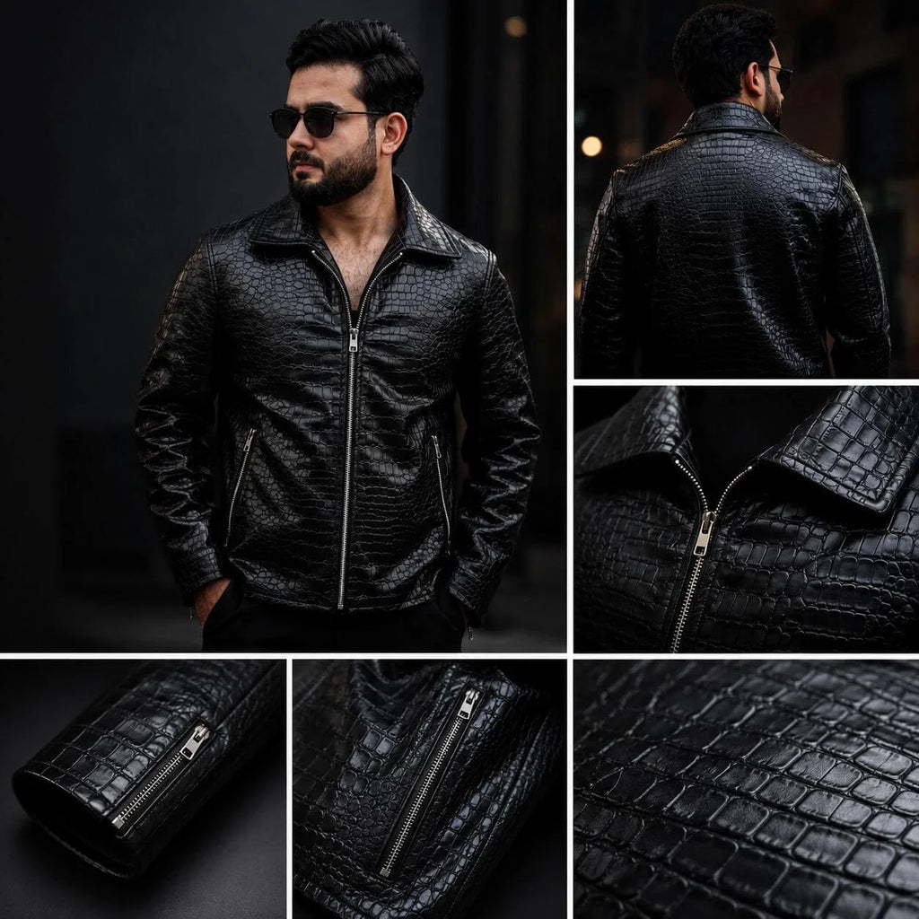 Mafia Black Crocodile Leather Jacket